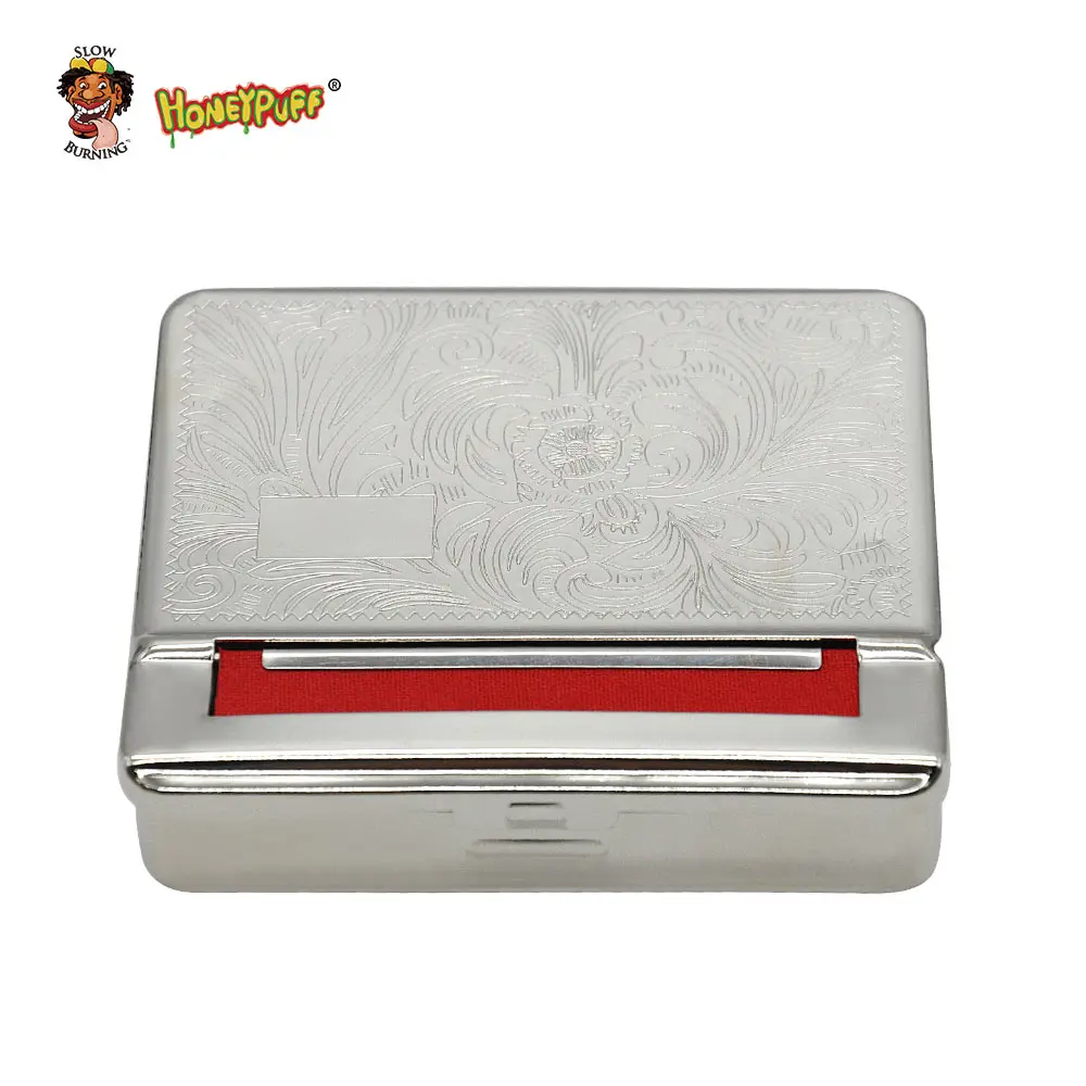 

HONEYPUFF New Pattern Silver Metal Rolling Machine Case Storage Case For 70MM Paper Cigarette Roller Tobacco