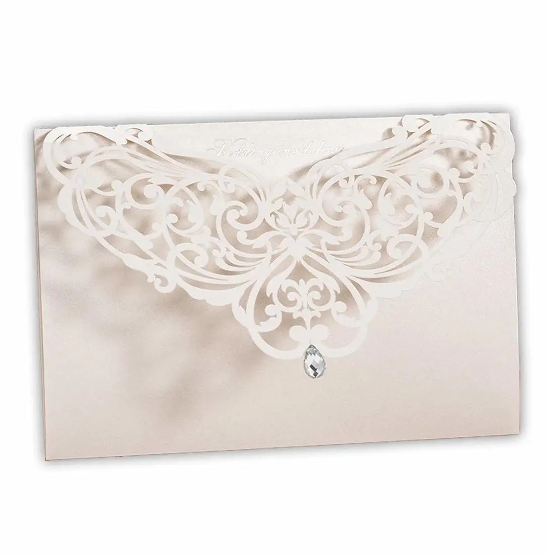  20Pcs Red & White Laser Cut Wedding Invites Set Blank Invitation Pocket with Envelope for Wedding E - 32989349784