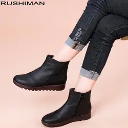 2018 женские новые стильные женские ботинки из натуральной кожи на плоской подошве, женские осенние ботильоны, зимние рыцарские сапоги в
