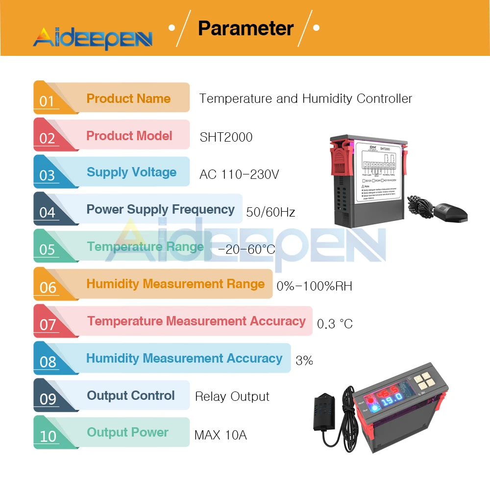 SHT2000 220 В цифровой термостат гигростат регулятор температуры и влажности Регулятор терморегулятор гигрометр переменного тока 110 В-230 В 10 А