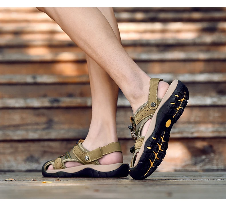 CAMTOO мужские сандалии Летняя мода Мужская, из бычьей кожи сандалии повседневная обувь нескользящая резиновая подошва пляжная обувь Большие
