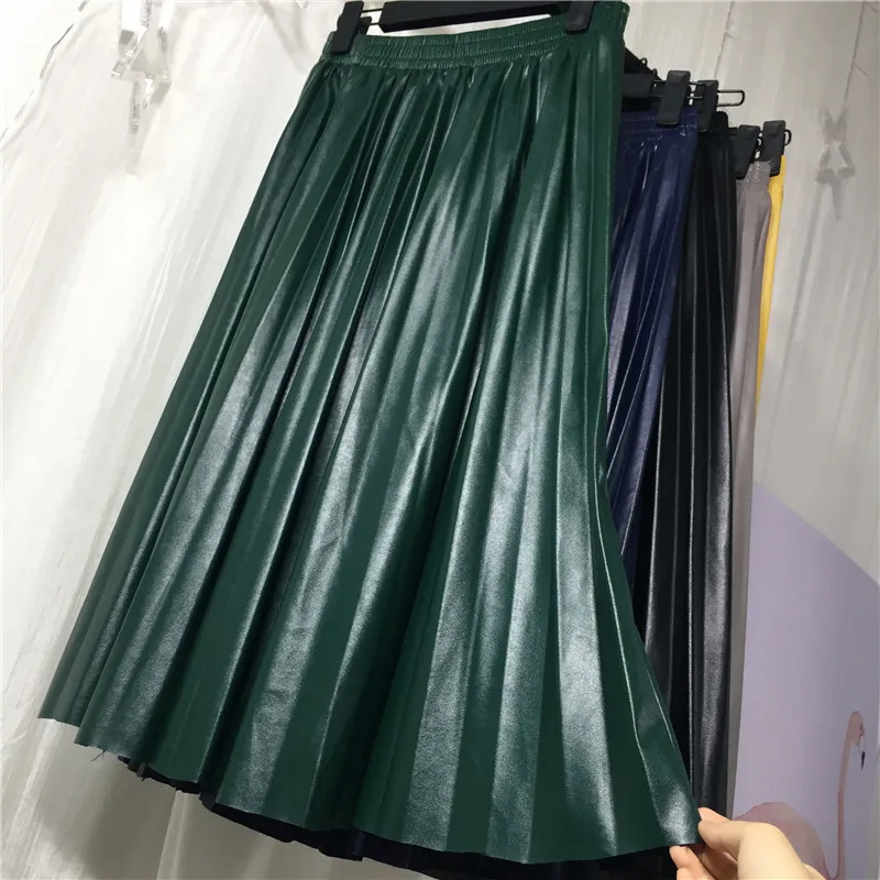 Женская юбка из ПУ кожи с завышенной талией 5 цветов на выбор|high waist leather skirt|pleated