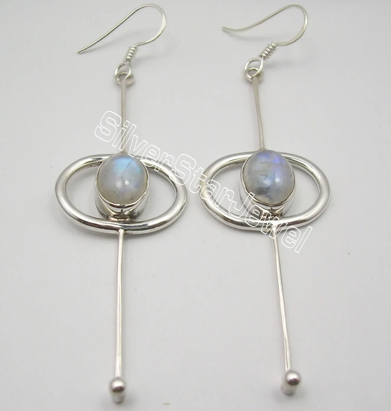 Silver RAINBOW MOONSTONE LONG Dangle Earrings 7.4CM | Украшения и аксессуары