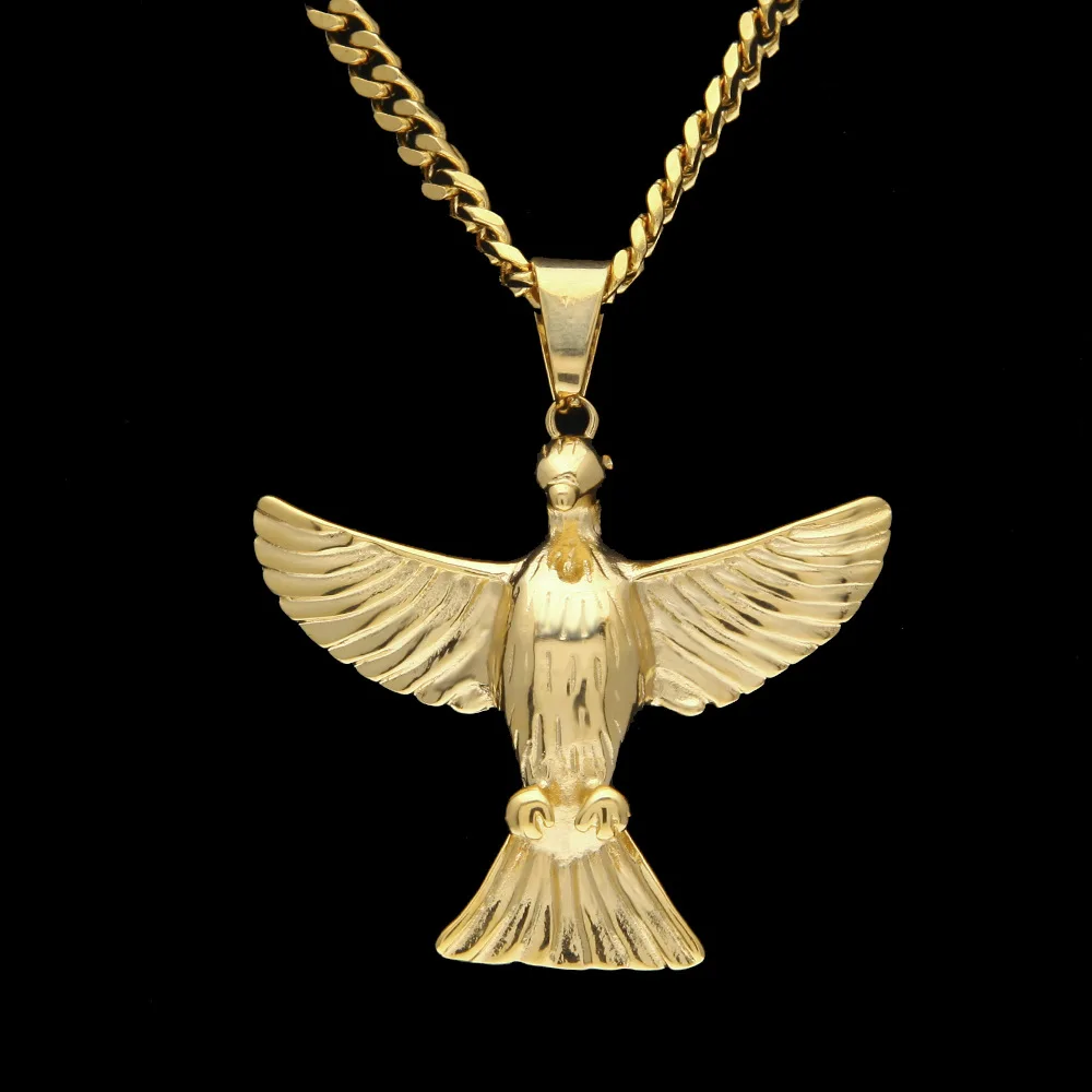 Wholesale Golden Eagle Necklaces Men Women Charm Rhinestone Chains Iced