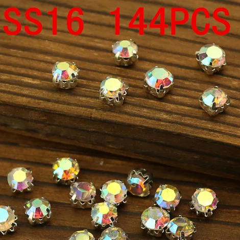 

144pcs SS16 Crystal AB Silver FlatBack Sew On Stones With Claws Silver Plated Setting Chatons Crystal Glass Stones