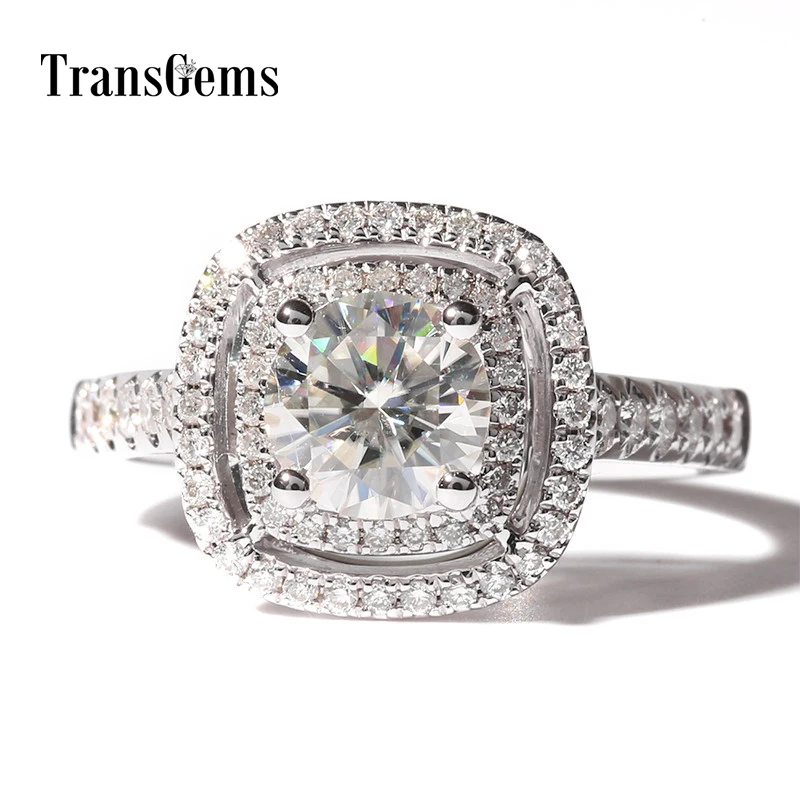 Женское Обручальное Кольцо TransGems Double Halo розовое золото 14 к 585 пробы 1ct | Украшения и