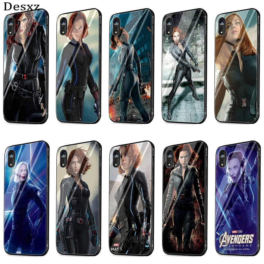 Desxz Glass Case TPU For iPhone 6 6s 7 8 Plus X XR XS Max 5 5s SE Cover Black Widow | Мобильные телефоны и аксессуары