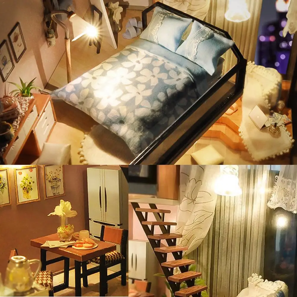 Cutebee DIY миниатюрный дом с мебелью LED Музыка пылезащитный чехол модель