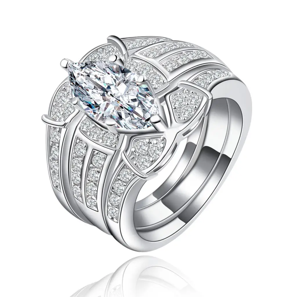 3pc ring set women wedding ring silver plated lady new fashion fine jewelry factory white luxury cz jewellery women bridal rings