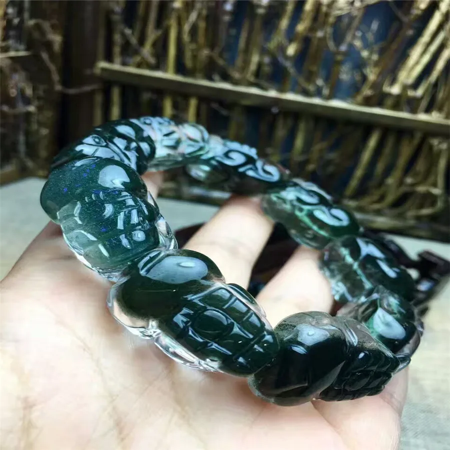 

Genuine Natural Green Phantom Ghost Stone Women Man Pi Xiu Beads Stretch Bracelet 25*17*14mm