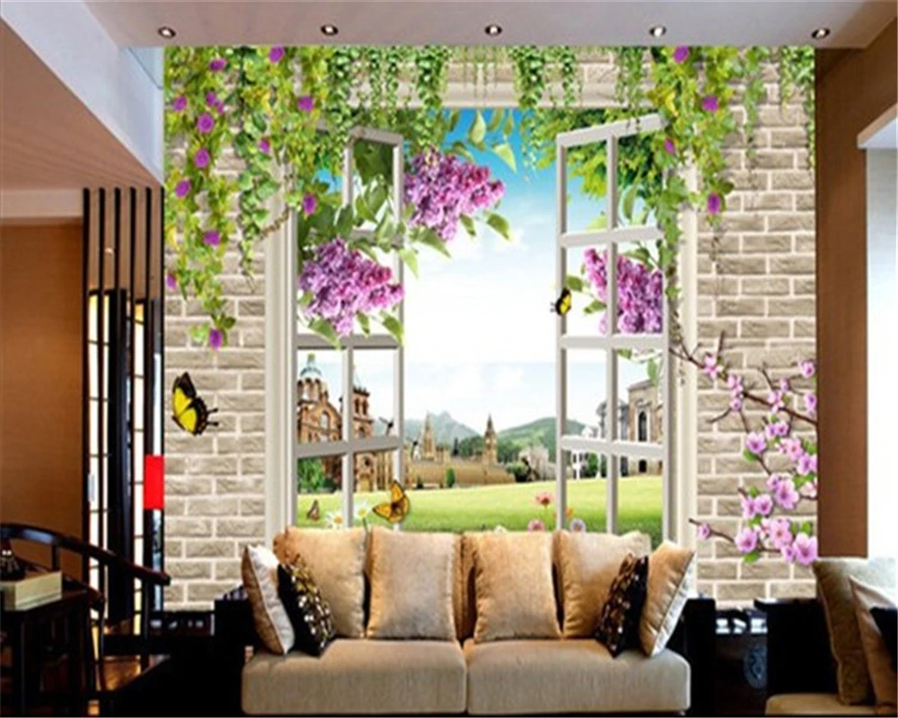Beibehang Custom 3d Stereo Wallpaper Warm Living Room Bedroom Background  Wall Fake Windows Landscape Brick Flowers 3d Wallpaper - Wallpapers -  AliExpress