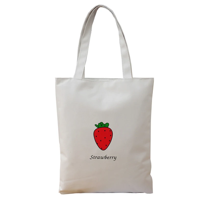 2019 Strawberry Printing Canvas Tote Woman Shopping Bag Simple Beach Bag Student Shoulder Bag ...