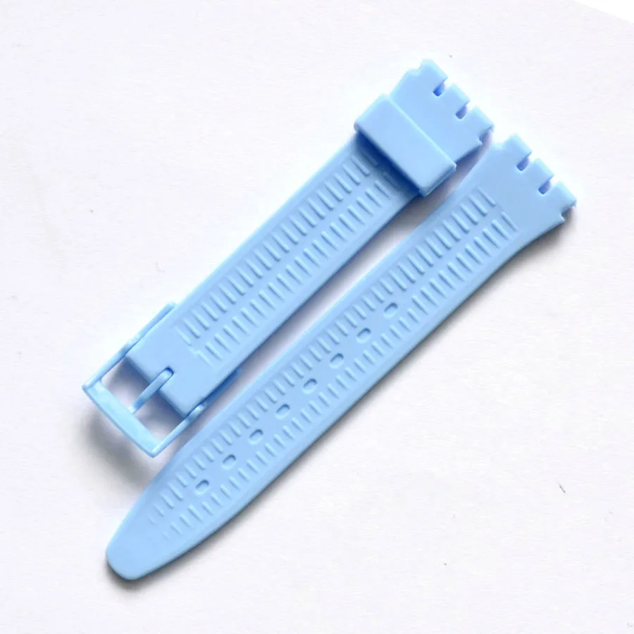 High Quality Black White Navy Brown 17mm 19mm 20mm Silicone Rubber Watchband For Swatch Colorful Rubber strap plastic buckle