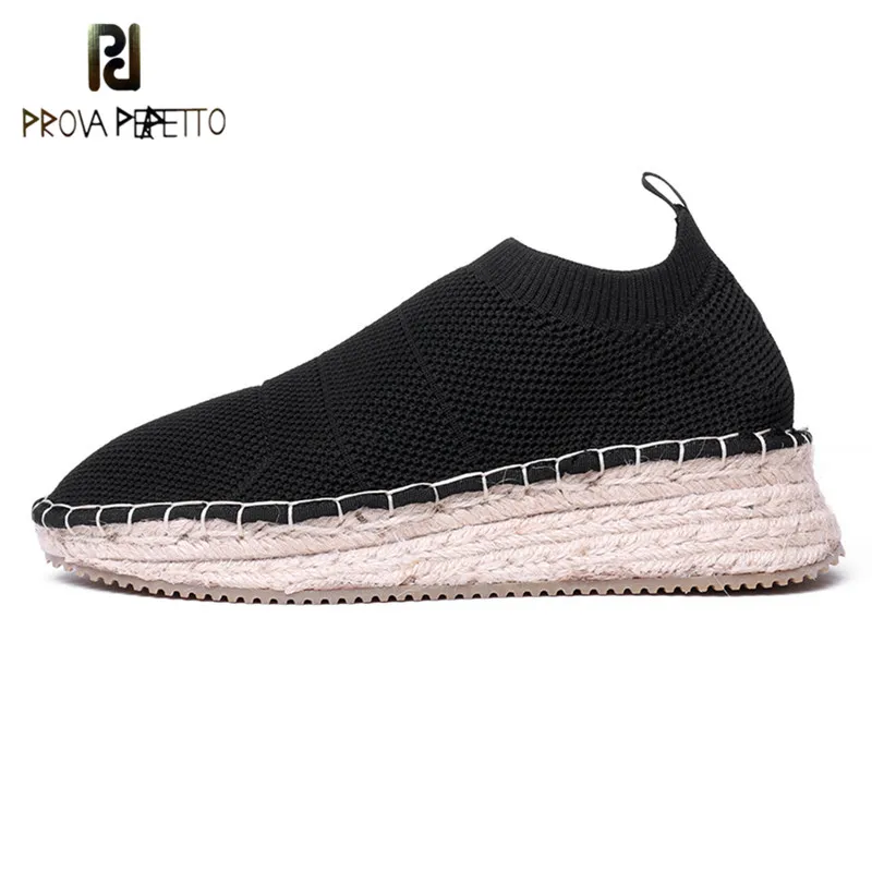

Prova Perfetto Fashion Knit Sock Boots Woman Round Toe Platform Flats Short Boots Women Stretch Ankle Boots Wedge Fisherman Shoe