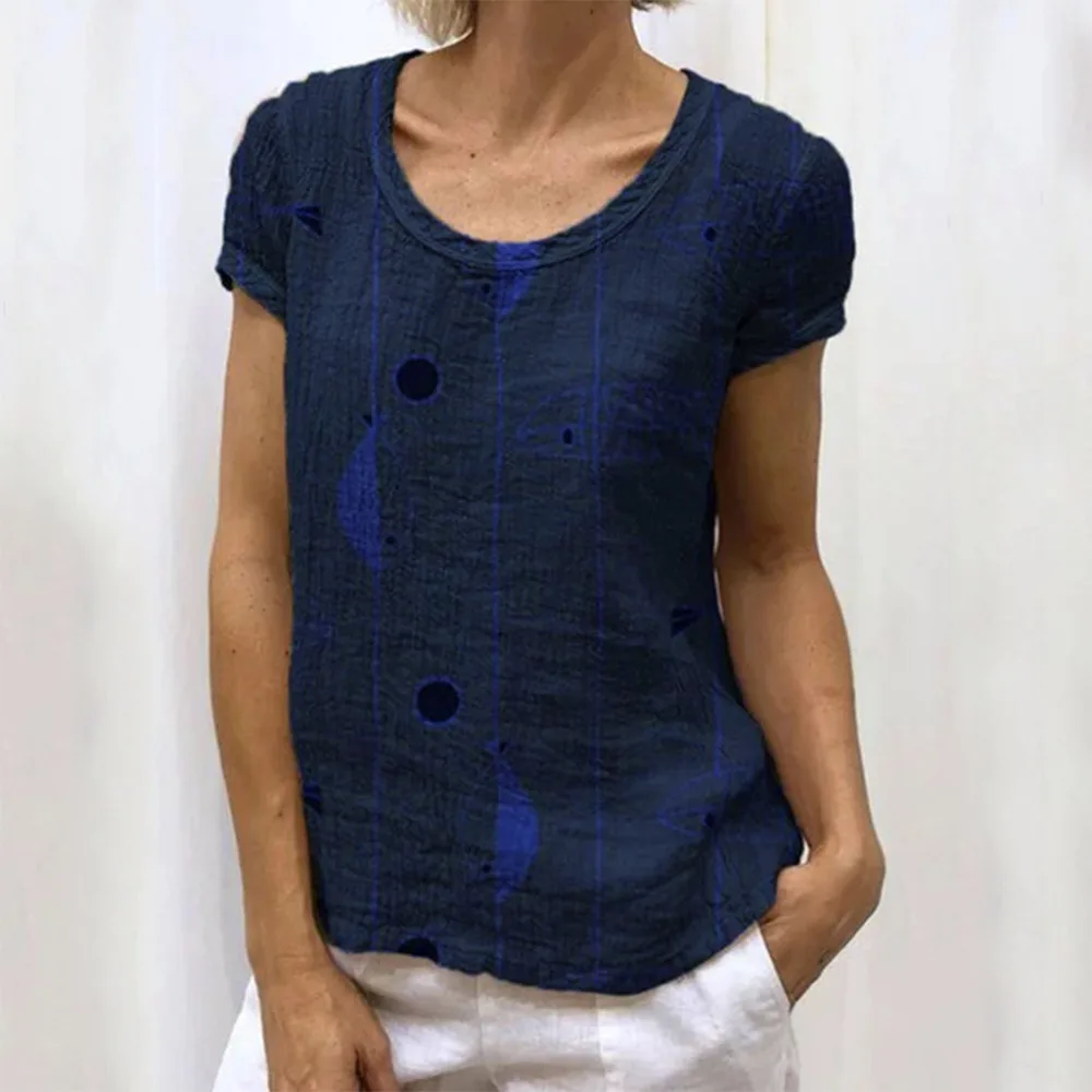 

womens tops and blouses bluzki damskie Plus Size 5XL O-Neck Print Short Sleeve Casual Chiffon Casual Vintage Modis Elegant L*5