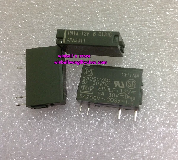 PA1A-12V Power Relay 5A 12VDC 4 Pins SPST x 10pcs 