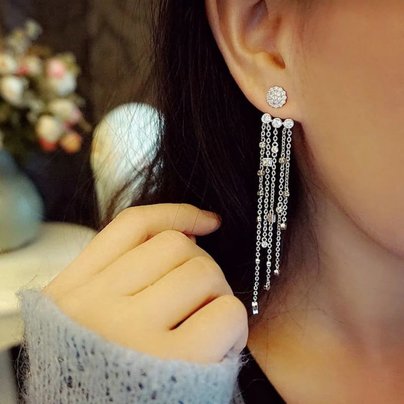 Серьги подвески с кисточками и крошечными фианитами ААА AE322| |