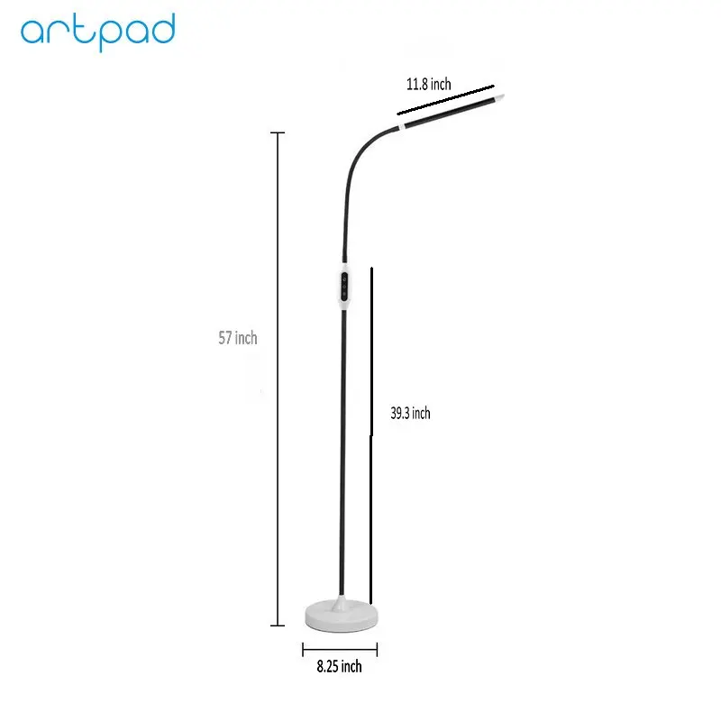 Lâmpada de Assoalho Dimmer com Controle Remoto para Sala Led com 5 Artpad Gooseneck Durável Alumínio Nível Brilho Estar Leitura 10 w 3 dimmer com controle remoto para sala estar leitura