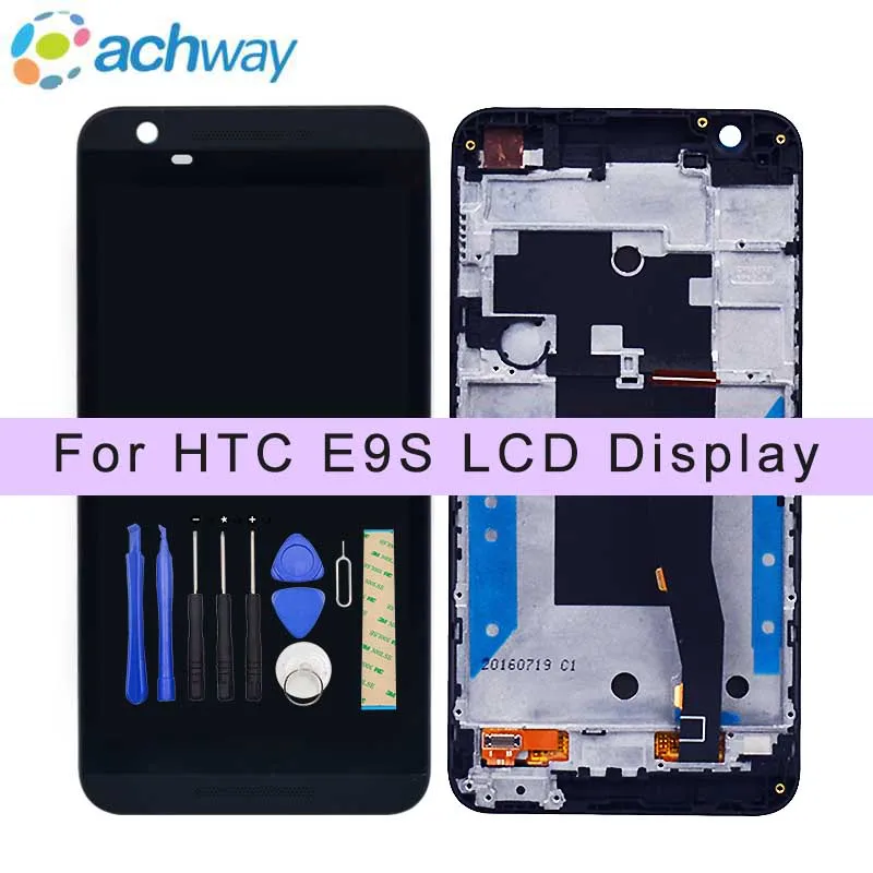 

Black New For HTC E9S LCD Display Touch Screen Digitizer with Frame + Tools 1280x720 Assembly Replacement Parts for htc e9s lcd
