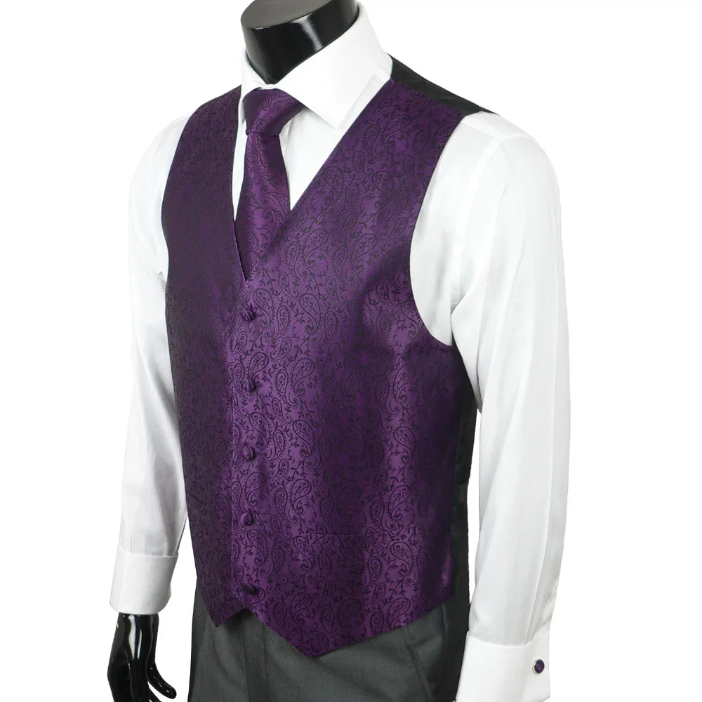 Landisun 331 Dark Purple Paisley Casual Formal Dress Business Mens Suit