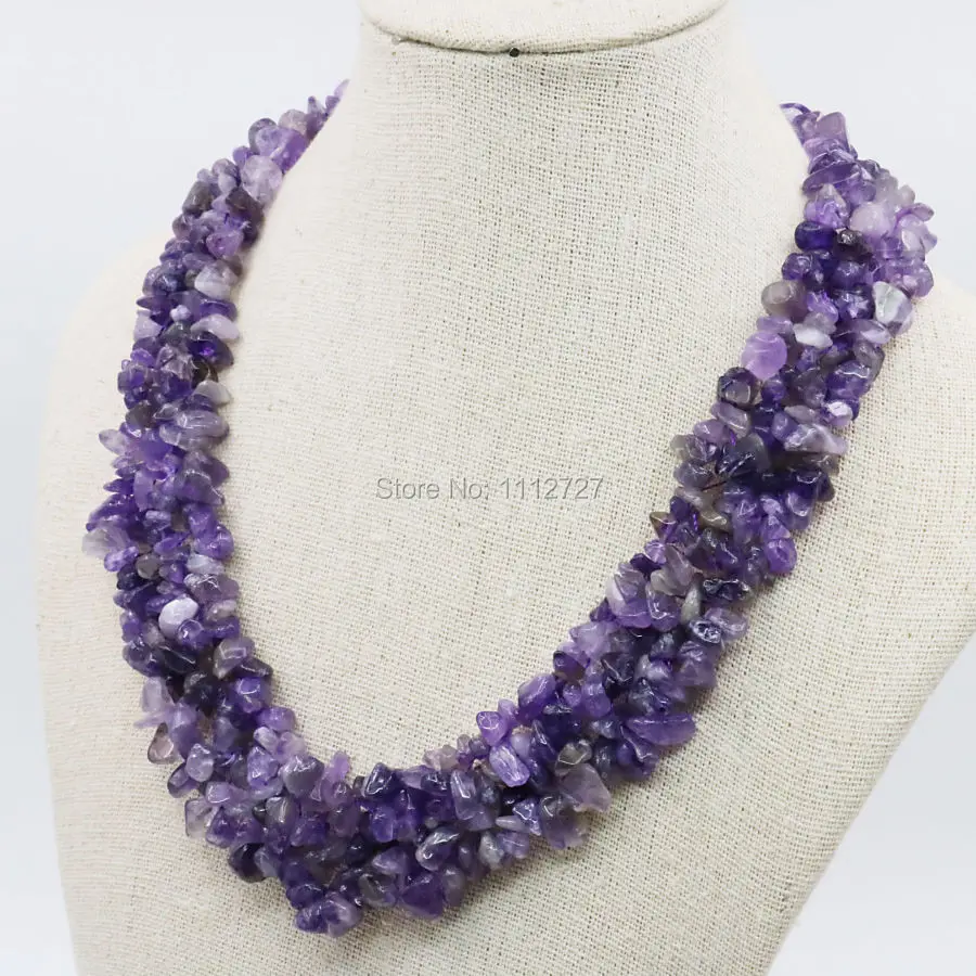 Irregular Purple Agates Onyx Beads 3Rows Necklace Chain Jewelry Party Gift 18inch Lucky Semi Finished Stones Accessories Fitting