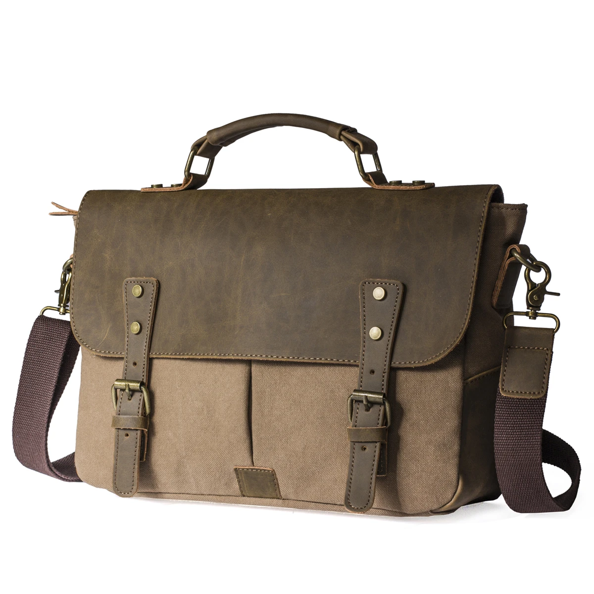 Men Vintage Canvas messenger bag crazy horse leather soft man travel