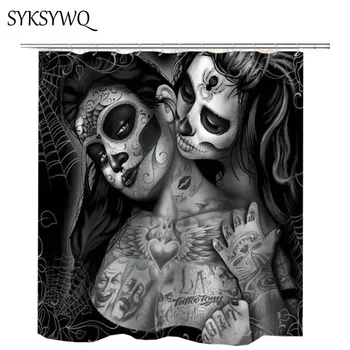 

Indian Women Shower Curtain Tattoos Spider Punk Vintage Bathroom Shower Curtain Bathroom Waterproof