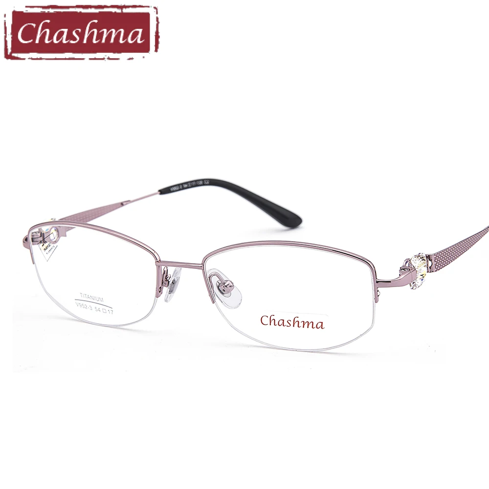 

Chashma Brand Top Quality Pure Titanium Female Half Frame Stone Eyeglasses for Prescription Lenses