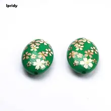  Mix the Bottom Color Oval Japan Painting Vintage Japanese Drawing Beads  Cherry Blossoms Pattern  20X29mm 10 Pcs /lot 