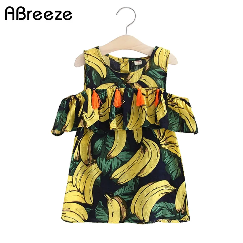 

2018 Summer style children dresses girls cute banana print clothing dresses for girls 2-8Y cotton short sleeve kids dresses