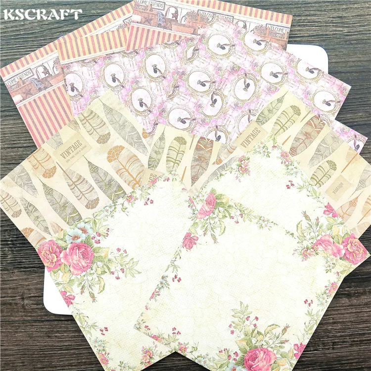 

KSCRAFT 6'' Feathers And Flowers Pattern Decorative Scrapbooking paper set of 12sheets printed background craft paper