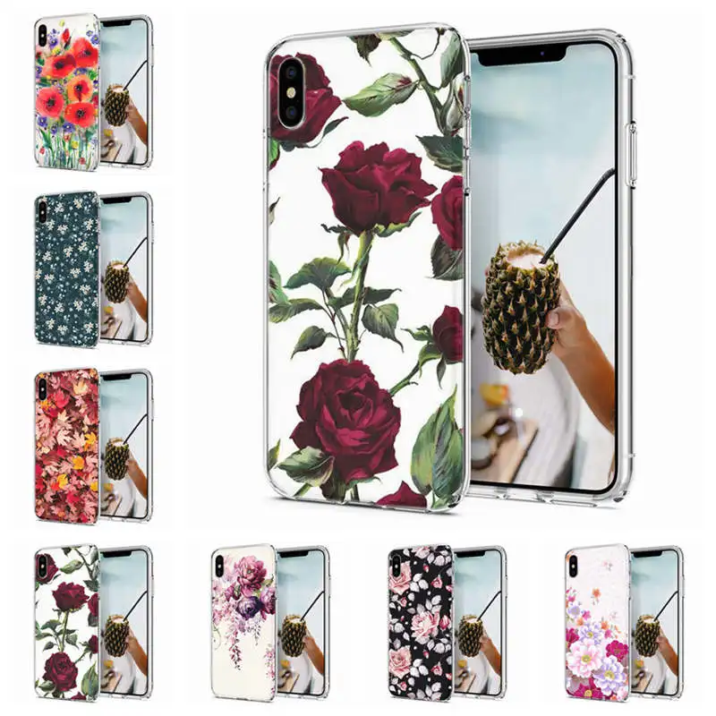 Мягкий чехол для телефона iPhone 6 XS Max чехлы 10 TPU цветной цветочный узор X XR F079 |
