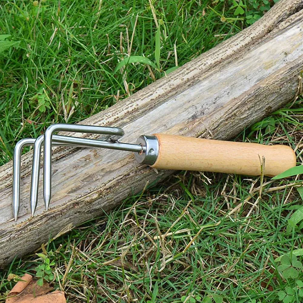 1 шт. садовый мини грабли из нержавеющей стали с деревянной ручкой сильный короткий твердый захват коготь грабли садовый инструмент