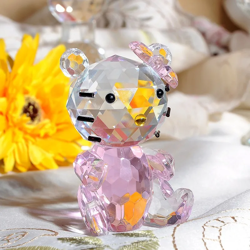 Pink Cat  Figurines Glass Crystal Cute Animal Figurines Paperweight Collection Home Birthday Christmas Wedding Art Decoration (4)