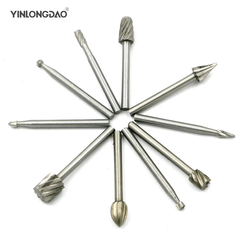 

10Pcs/Lot Tungsten Carbide Single Cut Rotary Burr Set 1/8" CNC Engraving Bit Tool High-Speed Steel Wood Carving Milling Cutter