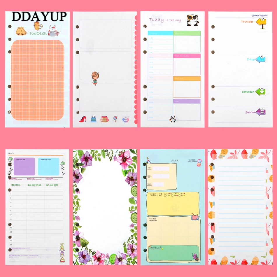 

A5 A6 Six hole heart hand account page looseleaf notebook adapter for the core cartoon color Lattice Blank Inside inside page