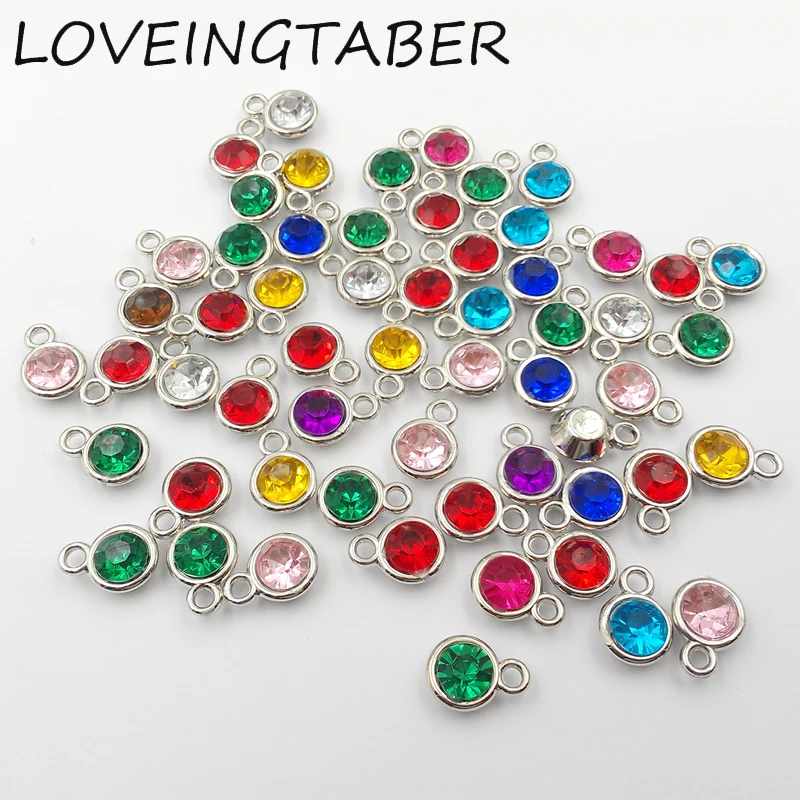 Mixed Color 11mm 500pcs/lot Silvery Birthstone Charms Pendant With