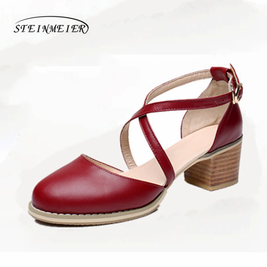 Sandalias Oxford para mujer, zapatos piel auténtica con correa de calzado gris con hebilla, hechos a mano, Vintage, de verano, 2022|oxford sandal|sandals blackheel sandals - AliExpress