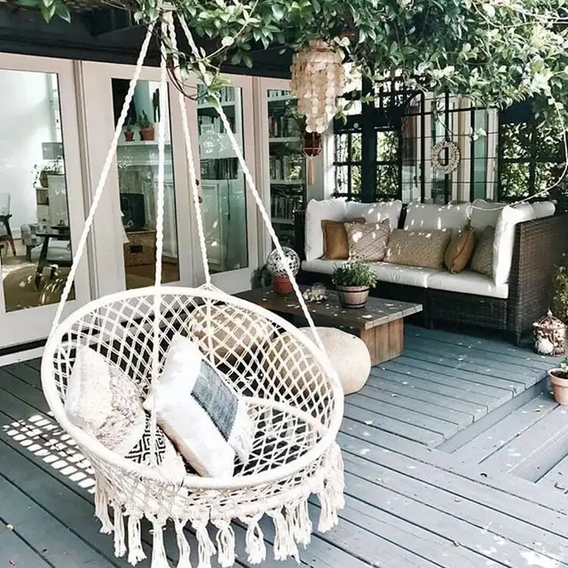 Online Handmade Knitted Swing Chair Outdoor Cotton Rope Patio Handmade Knitted Swing Chair Outdoor Cotton Rope Patio Garden Hammock Perfect For Indoor