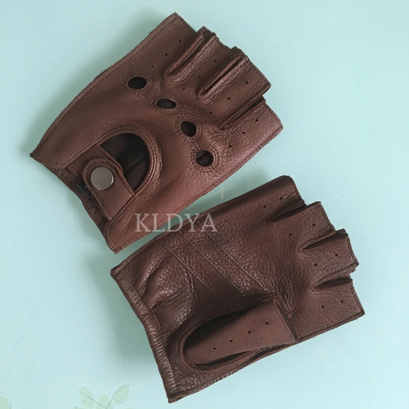 Весенние мужские кожаные перчатки для вождения без подкладки 100% козья кожа перчатки без пальцев для спортзала перчатки для занятий