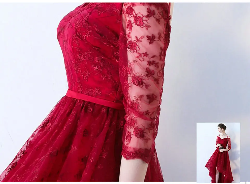 long sleeve prom & dance dresses LAMYA High Low Prom Dress Boat Neck With Half Sleeve Evening Party Dresses Women Black Lace Formal Gown Gown Robe De Soiree lavender prom dresses