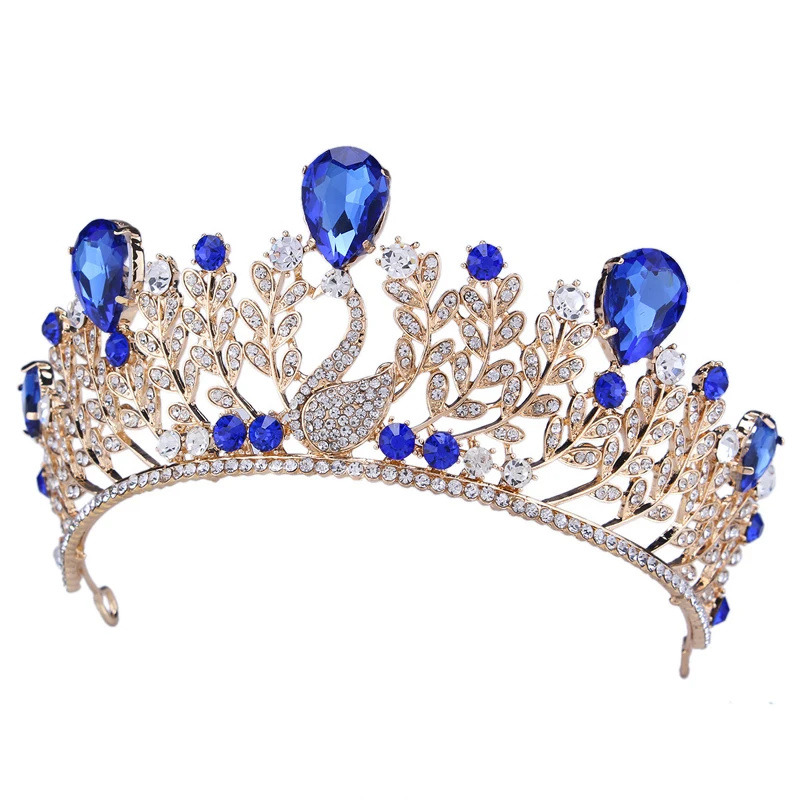 Винтажные хрустальные синие короны принцессы королевы кинцезанеры свадебные диадемы и корона для конкурса Диаманте волосы в стиле павлина аксессуары