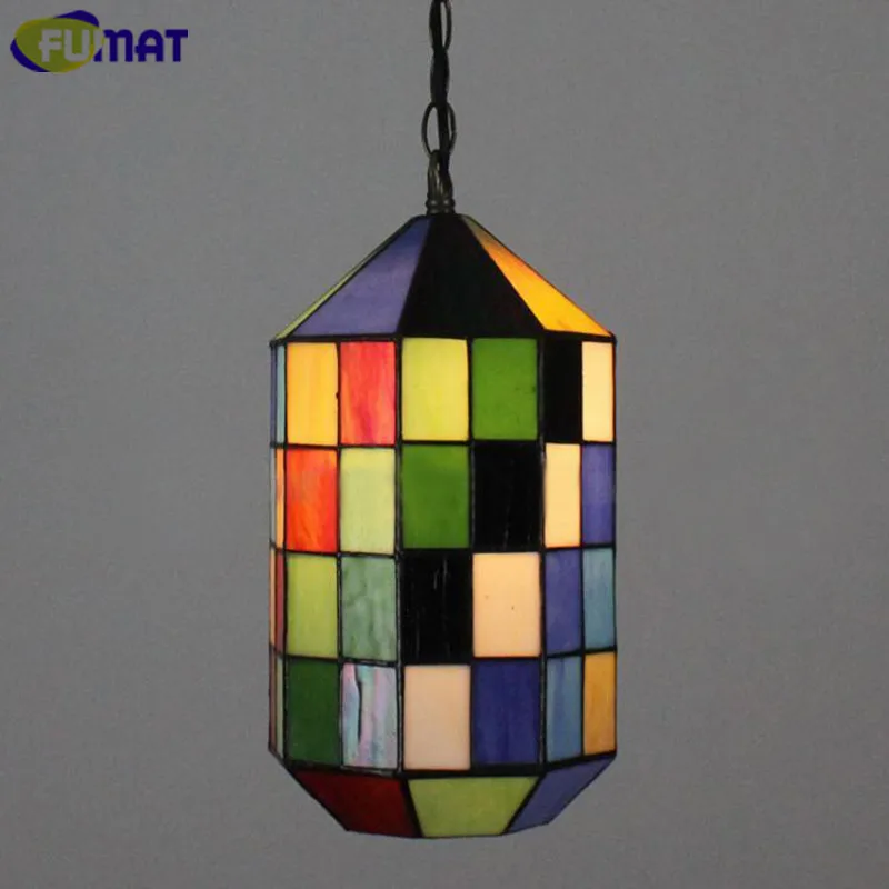 FUMAT Mosaic Pendant Light European Vintage Stained Glass Lamp Restaurant Bar Cafe Tiffany Single Head Pendant Lamp