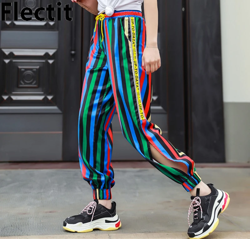 Flectit яркие цветные полосатые брюки для бега уличный стиль спортивные
