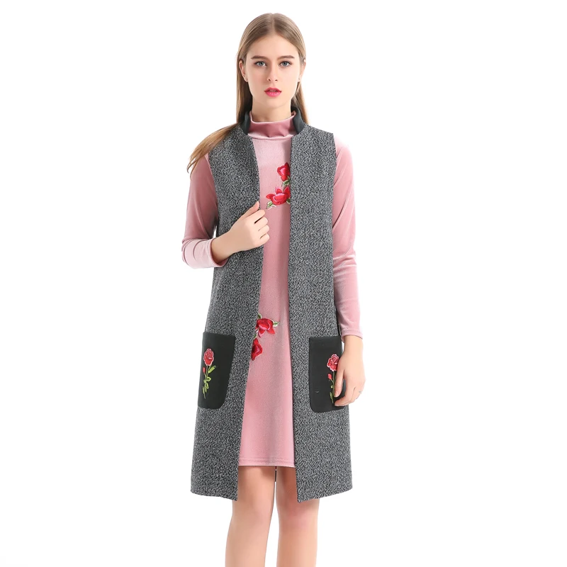 Casual Long Cashmere Women Vest Appliques Office Workwear WaistCoat