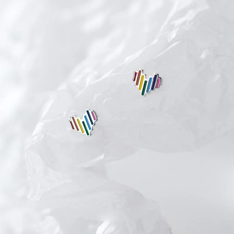 

925 Sterling Silver Earring Cute Colorful Enamel Heart Stud Earrings For Women Girls Small Love Studs Fashion Jewelry Gifts