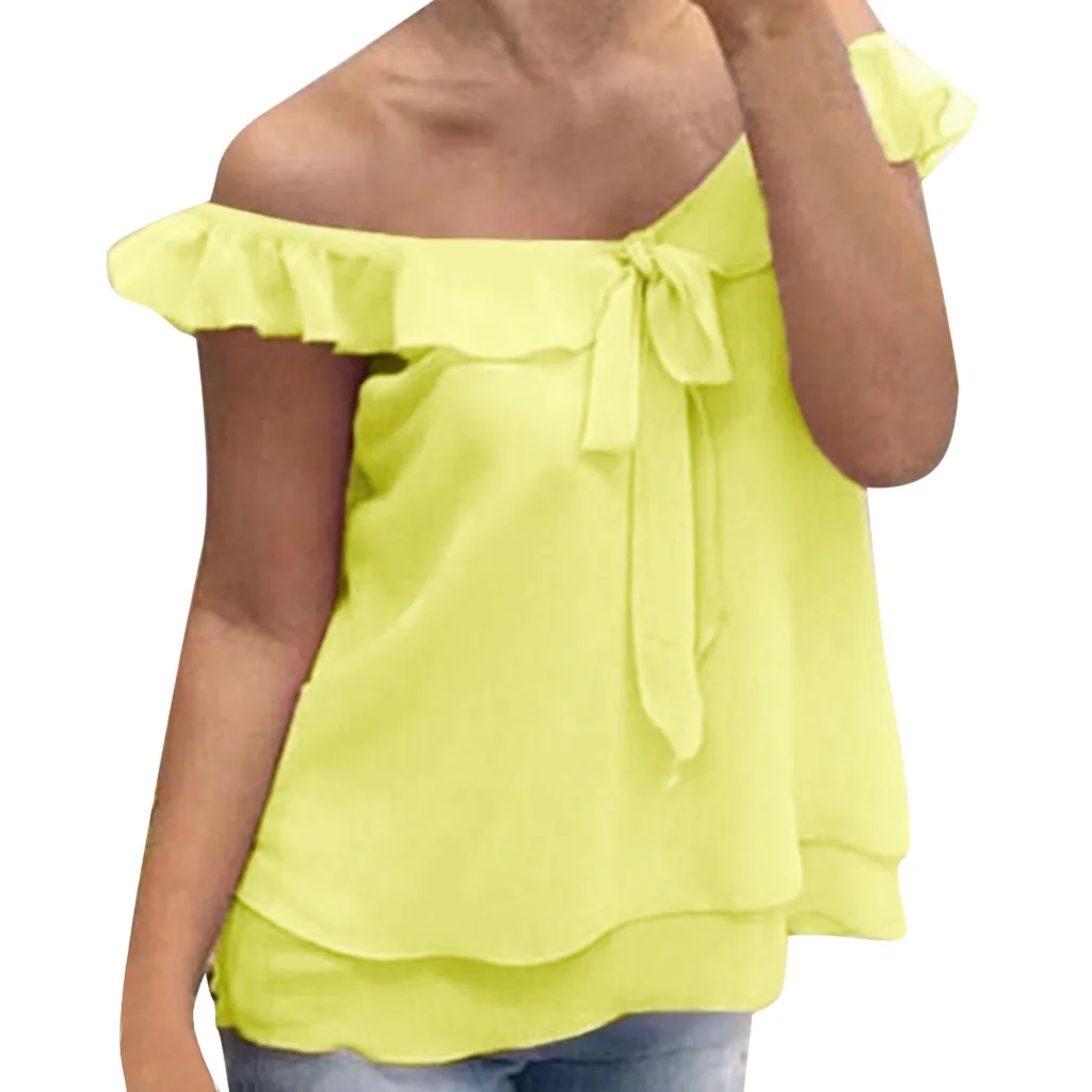 

womens tops and blouses 2019 feitng brand Loose Chiffon Blouse Summer Bow Tie poleras mujer Beach Tops Femme #30