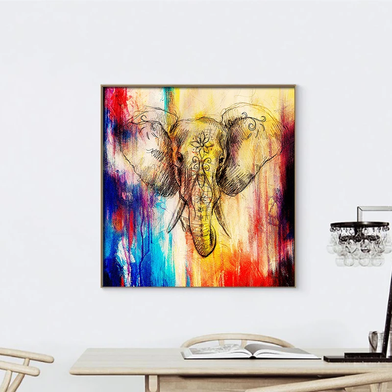 Home Decor Colorful Elephant Canvas Painting Print Animal Wall Art Pictures For Living Room | Дом и сад
