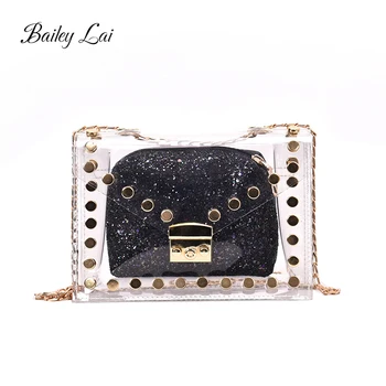 BAILEY LAI Two-piece Set Women 's Korean Style Chain Bags Transparent Shoulder Bags Clear Women Composite Bag Beach bag ABS BAILEY LAI Two-piece Set Women 's Korean Style Chain Bags Transparent Shoulder Bags Clear Women Composite Bag Beach bag ABS
