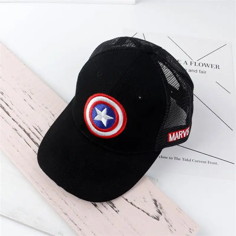 Детская Хлопковая бейсбольная кепка с рисунком Капитана Америки пентаграмма щит Вышивка Хип-Хоп Кепка Козырек-сетка Кепка для мальчиков и девочек - Цвет: Black-2